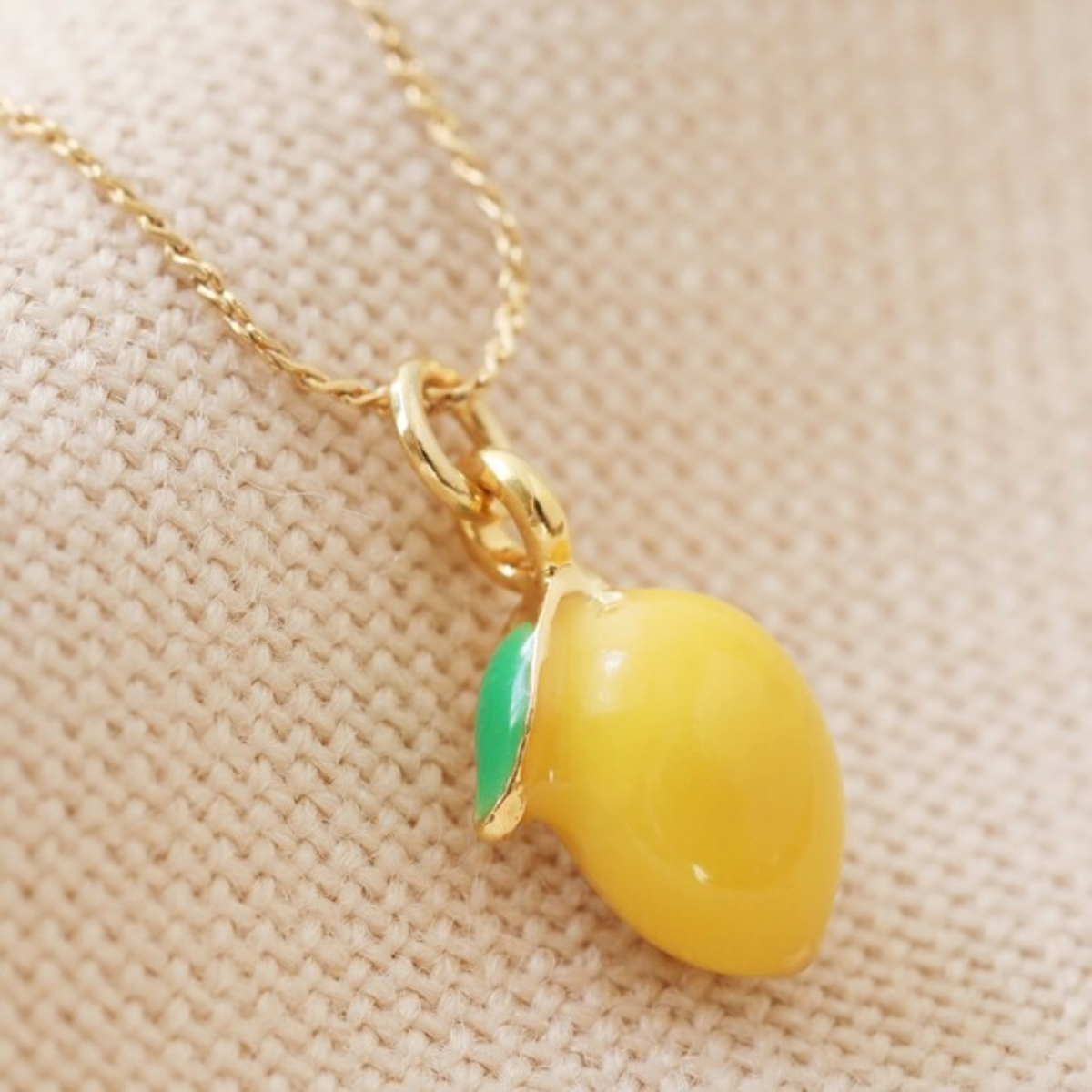 Enamel Lemon in Gold Necklace