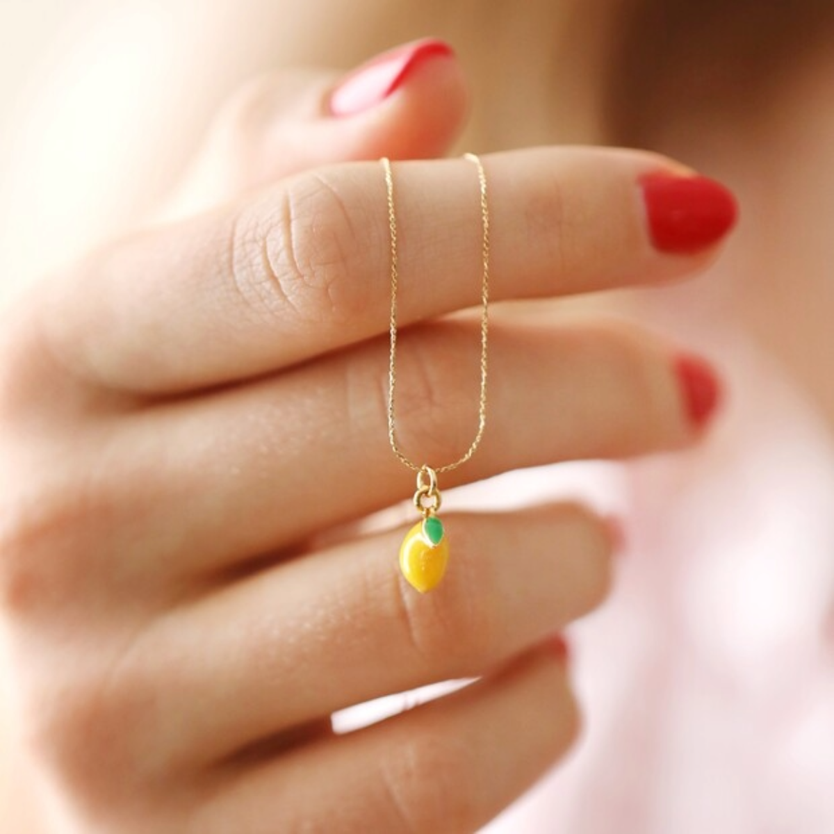 Enamel Lemon in Gold Necklace