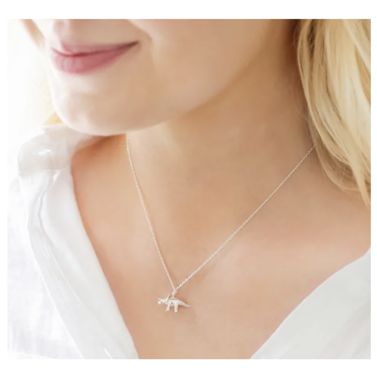 Silver Triceratops Dinosaur Necklace