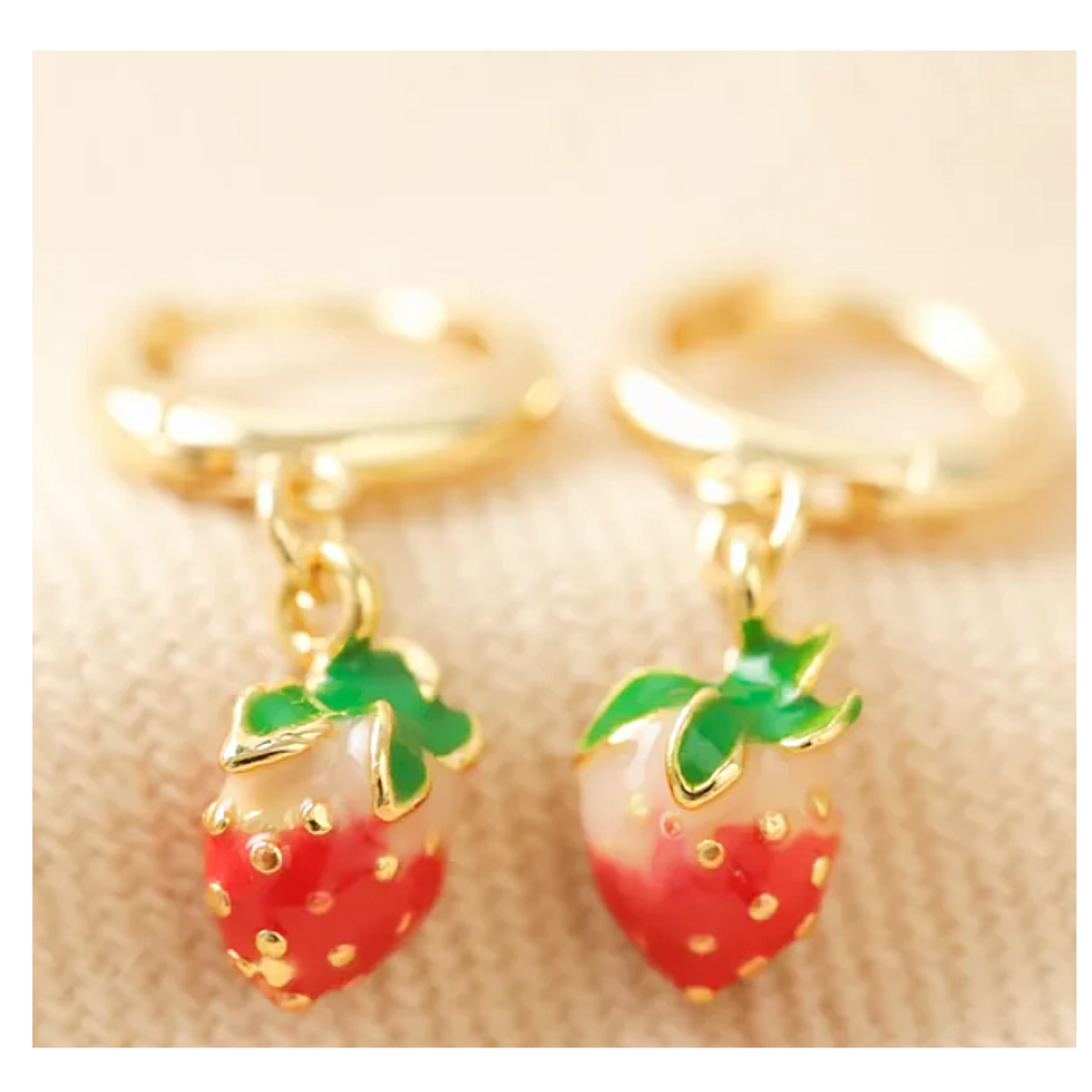 Enamel Strawberry Huggie Hoop Earrings in Gold