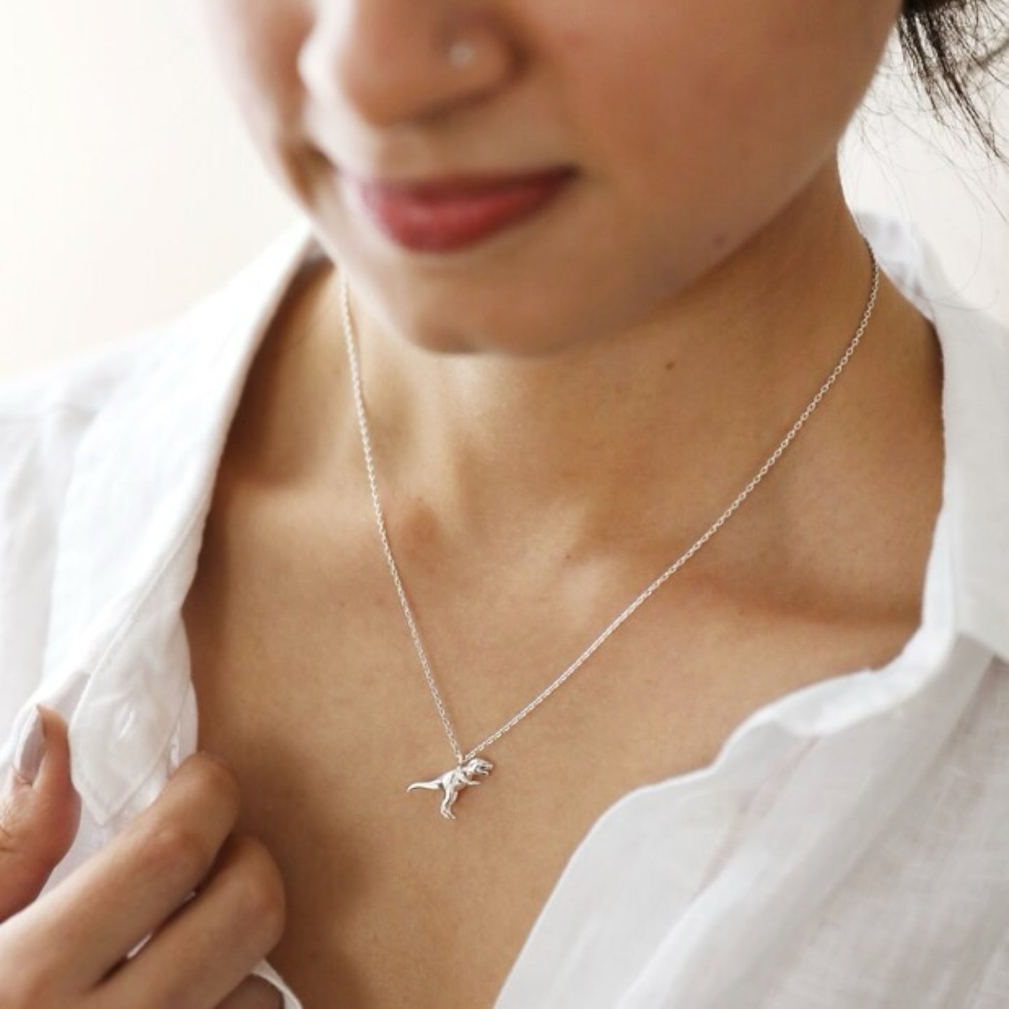 Silver T.rex Dinosaur Necklace