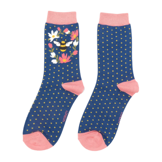 Bumble Bee Wreath Navy socks