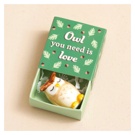 Tiny Matchbox Ceramic Owl Token